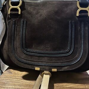 Chloe marcie dark Brown and navy Blue Suede Shoulder Bag